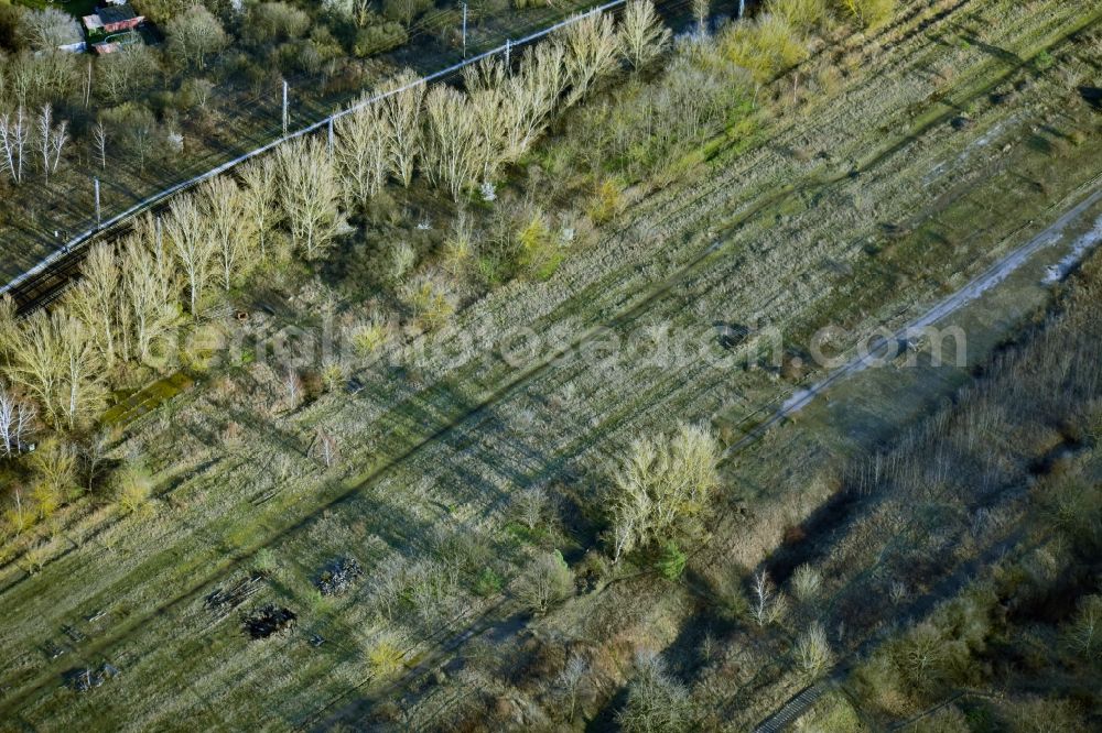 Berlin from above - Development area of the decommissioned and unused land and real estate on the former marshalling yard and railway station of Deutsche Bahn in the district Biesdorf in Berlin, Germany