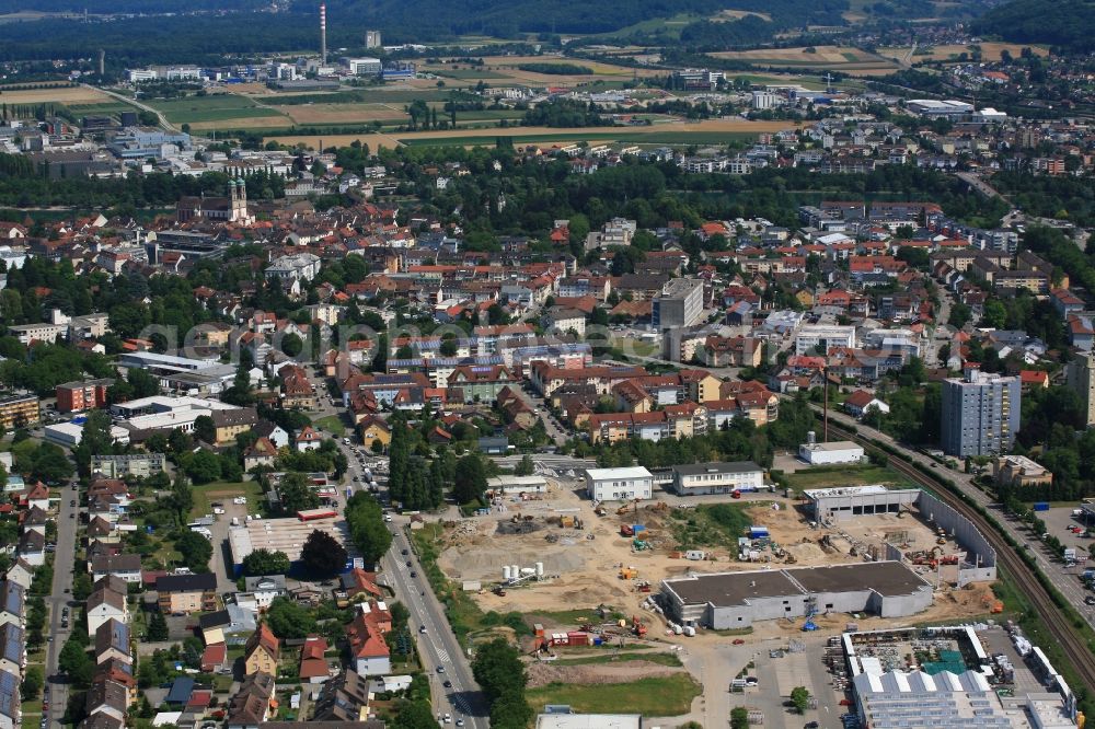 Aerial photograph Bad Säckingen - Developing field of residential and commercial space Brennet Park in Bad Saeckingen in the state Baden-Wuerttemberg, Germany