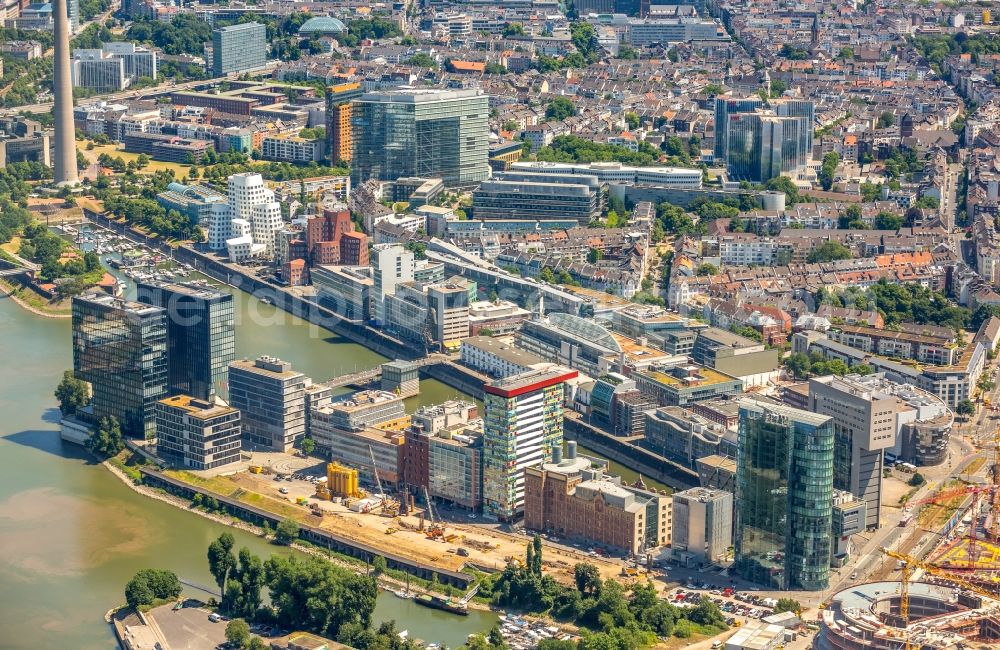 Düsseldorf from above - Developing field of residential and commercial space along the Speditionsstrasse on Duesseldorfer Hafen in Duesseldorf in the state North Rhine-Westphalia, Germany