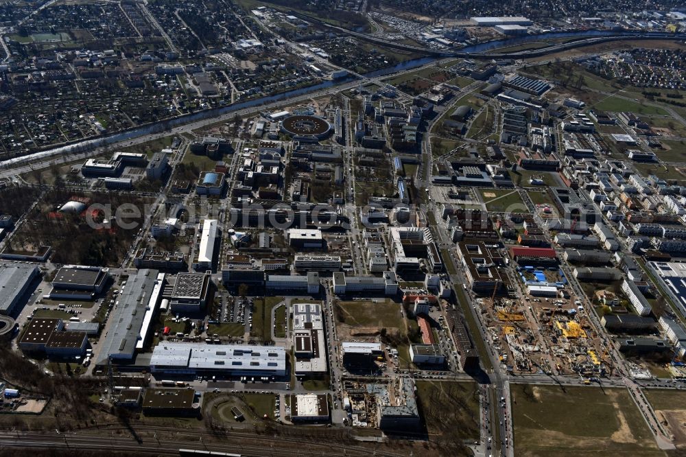 Berlin from above - Developing field of residential and commercial space on place Wissenschafts- and Technologiepark Adlershof WISTA in the district Johannisthal in Berlin