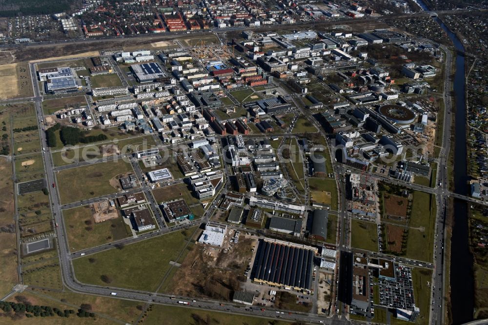 Aerial image Berlin - Developing field of residential and commercial space on place Wissenschafts- and Technologiepark Adlershof WISTA in the district Johannisthal in Berlin