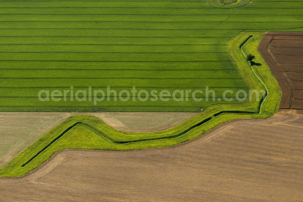 Aerial photograph Groß Polzin - Drainage ditch in a field / field structures of a graphical landscape in large Polzin in Mecklenburg-Western Pomerania