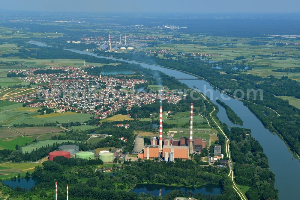 Ingolstadt from the bird's eye view: eon - CHP / Power Station on the banks of the Isar River in Ingolstadt in Bavaria