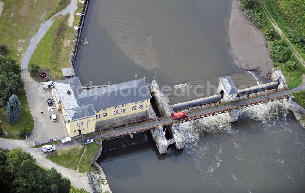 Aerial photograph Krauthausen - Das Wasserkraftwerk über die Werra im Ortsteil Pferdsdorf-Spichra. Das Kraftwerk wurde von 1923 bis 1925 erbaut und nach 14 Jahren Pause seit 1998 wieder durch die E.ON.Thüriner Energie betrieben. The hydropower plant across the Werra River near the district Pferdsdorf-Spichra.