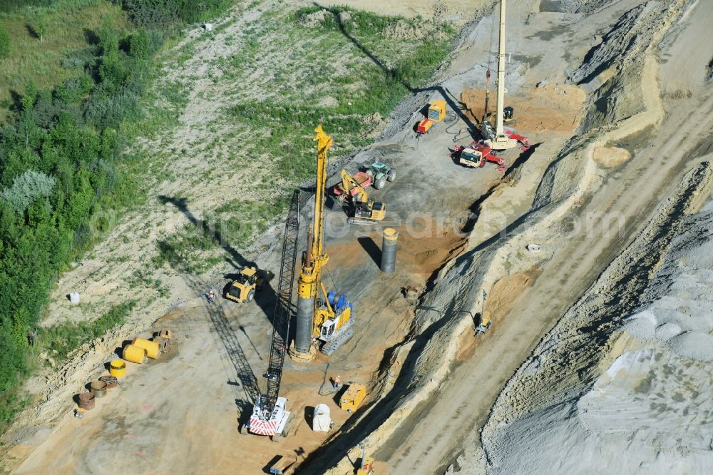 Aerial photograph Espenhain - Excavation and surface solidification holes along the motorway route and of the route route B95 to A72 motorway in Espenhain in Saxony