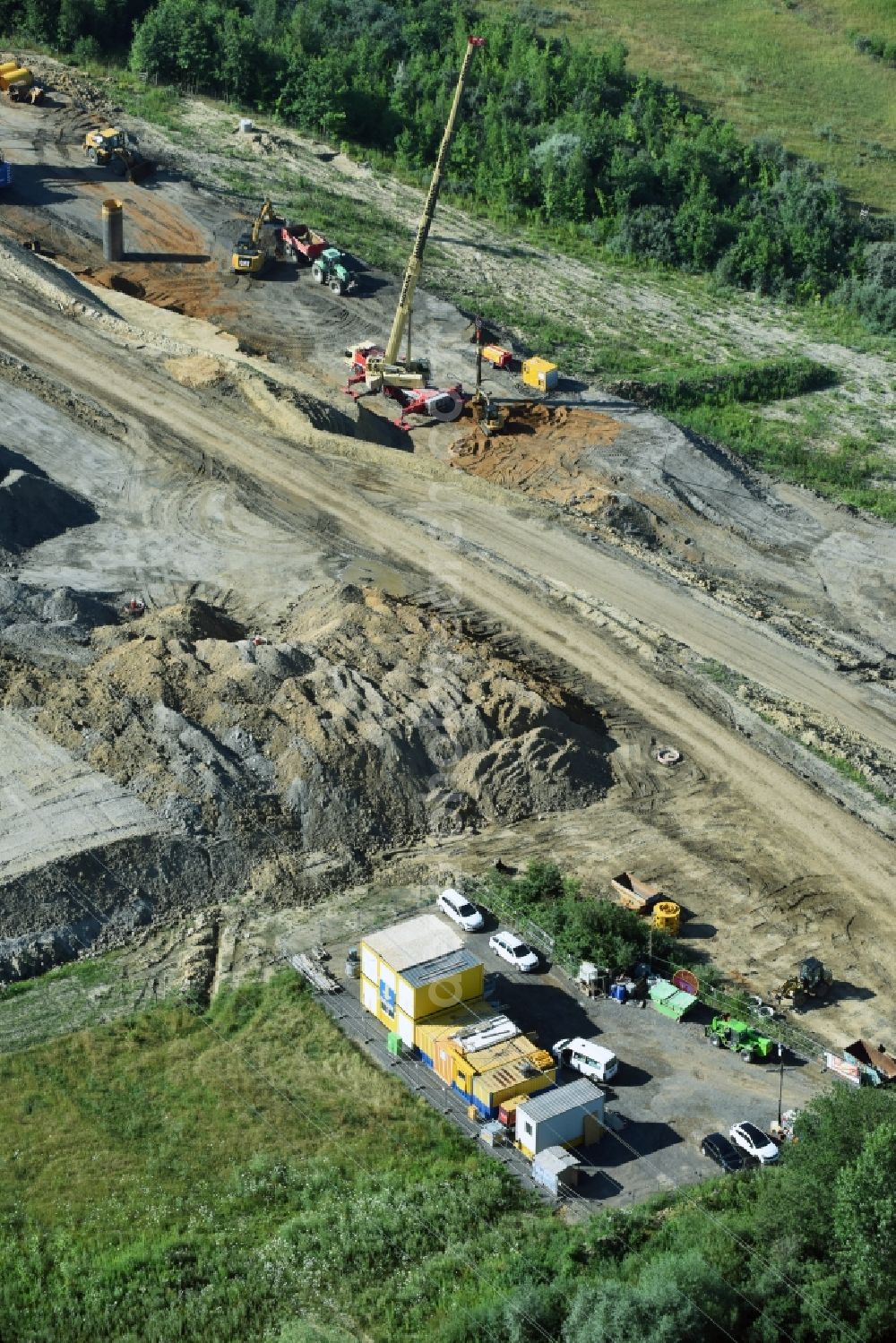 Espenhain from above - Excavation and surface solidification holes along the motorway route and of the route route B95 to A72 motorway in Espenhain in Saxony