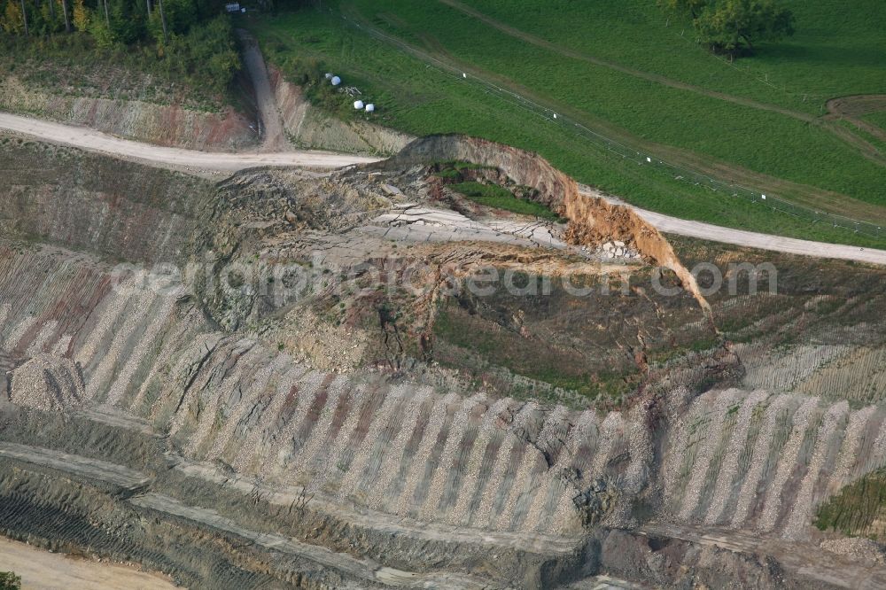 Aerial image Rheinfelden (Baden) - Rainfalls caused a landslide at the construction site with development works and embankments works at the motorway A98 in Rheinfelden (Baden) in the state Baden-Wuerttemberg, Germany