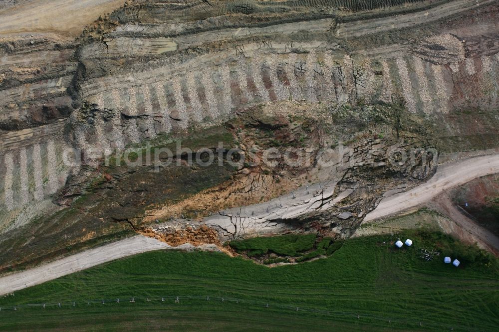 Rheinfelden (Baden) from the bird's eye view: Rainfalls caused a landslide at the construction site with development works and embankments works at the motorway A98 in Rheinfelden (Baden) in the state Baden-Wuerttemberg, Germany