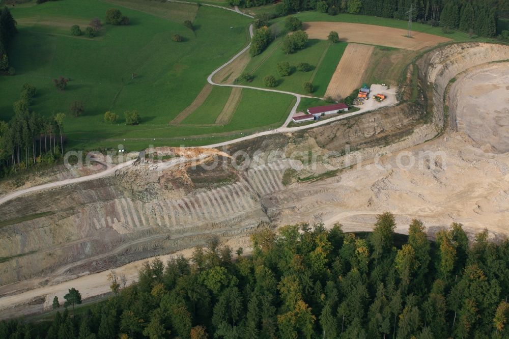 Aerial photograph Rheinfelden (Baden) - Rainfalls caused a landslide at the construction site with development works and embankments works at the motorway A98 in Rheinfelden (Baden) in the state Baden-Wuerttemberg, Germany