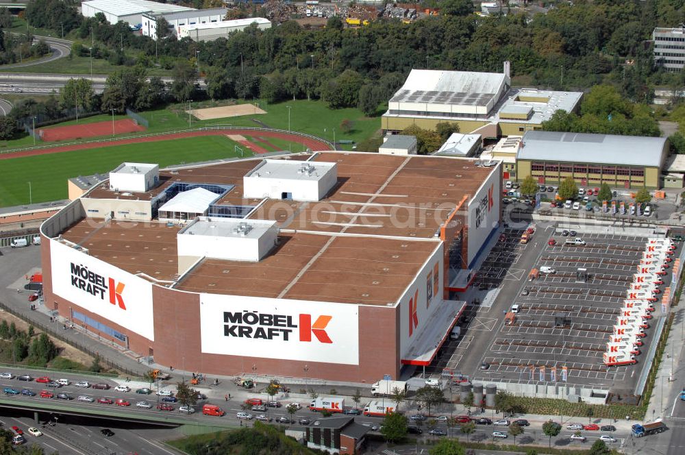 Aerial photograph Berlin - Eröffnung des bisher größten Berliner Möbelhauses der Firma KRAFT / Möbel Höffner am Sachsendamm in Schöneberg. 40 000 Quadratmeter Verkaufsfläche auf vier Etagen, 20 000 Quadratmeter Lager und 500 neue Arbeitsplätze wird es dann vor Ort geben. Ausführende Baufirma ist die Klebl GmbH,Gößweinstraße 2,92318 Neumarkt,Tel.: (0 91 81) 9 00-0 frank.michaela@klebl.de,E-Mail: klebl@klebl.de