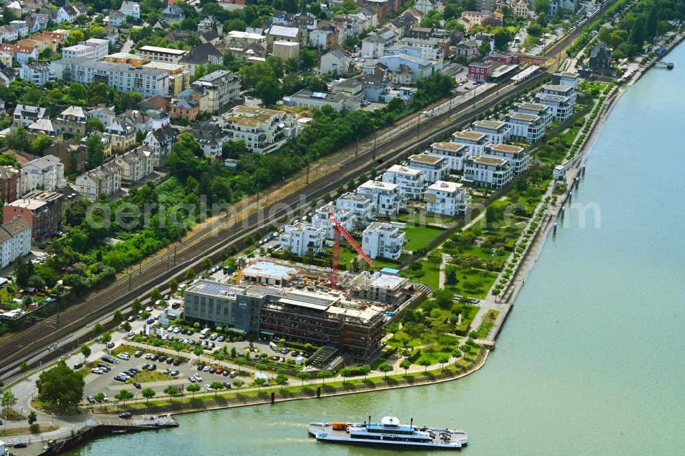 Bingen am Rhein from the bird's eye view: Additional new building high-rise construction site of the hotel complex Hotel Papa Rhein on street Hafenstrasse in Bingen am Rhein in the state Rhineland-Palatinate, Germany