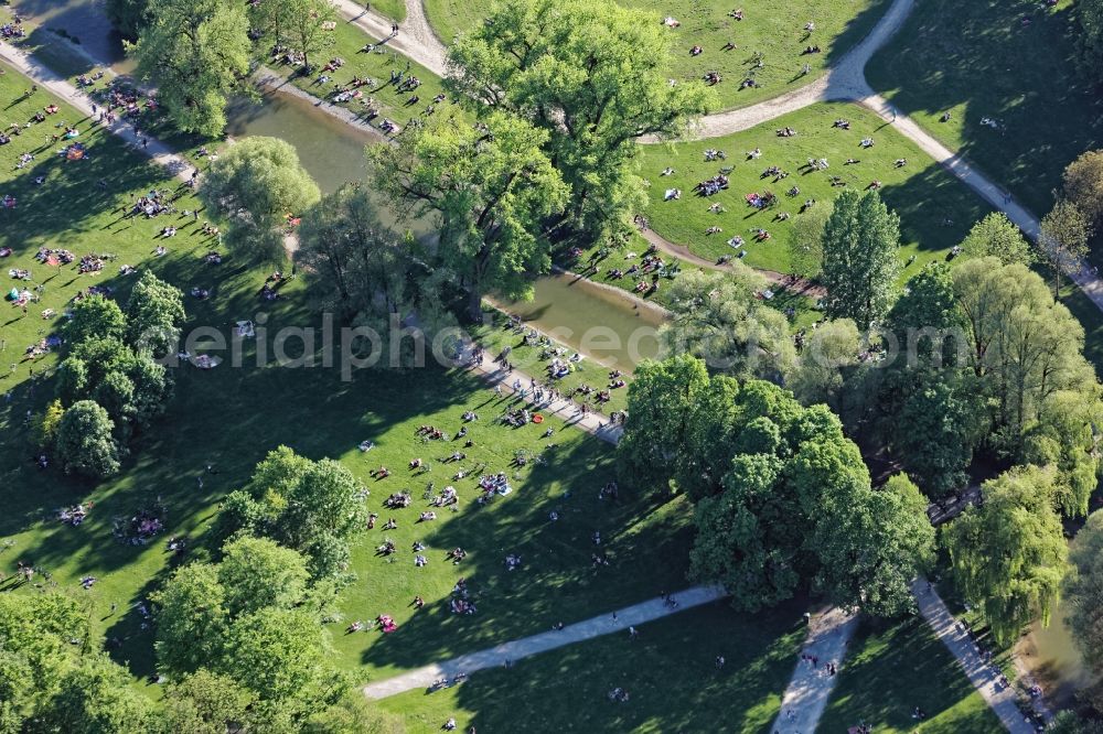 München from above - Englischer Garten in Munich in the state Bavaria, Germany