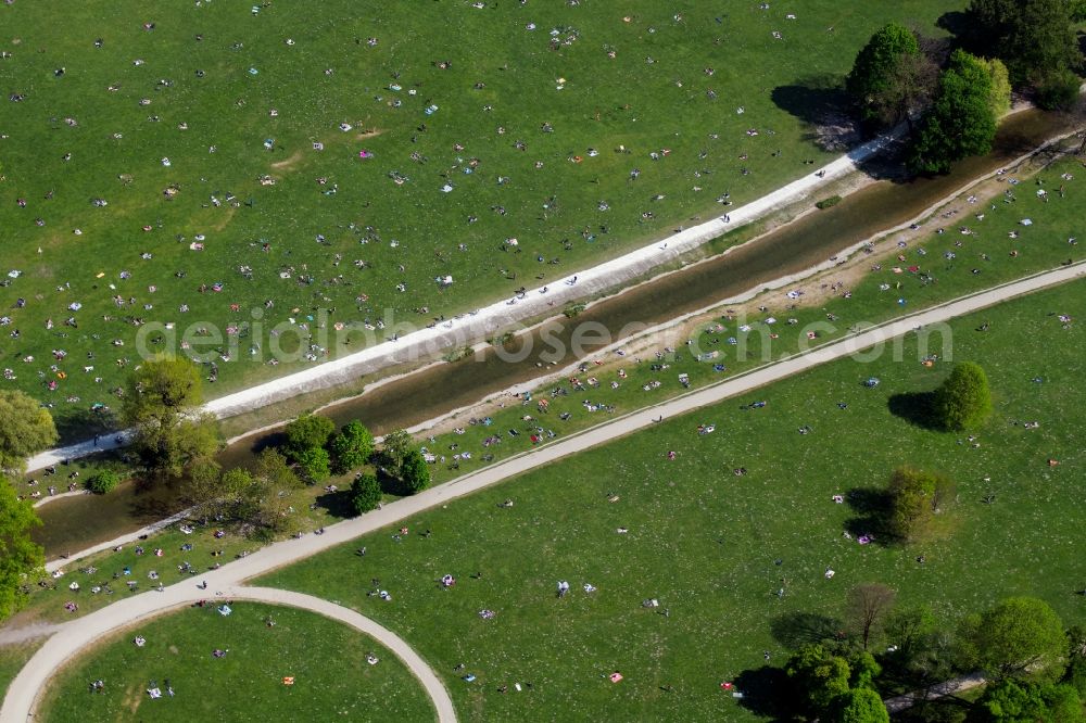 München from above - Englischer Garten in Munich in the state Bavaria, Germany