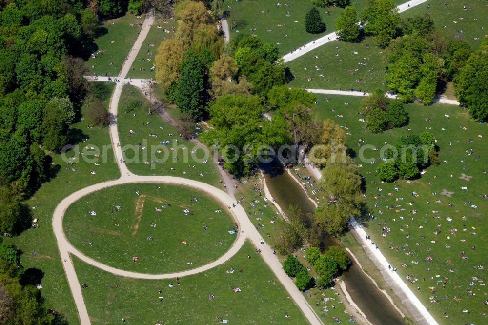 München from the bird's eye view: Englischer Garten in Munich in the state Bavaria, Germany