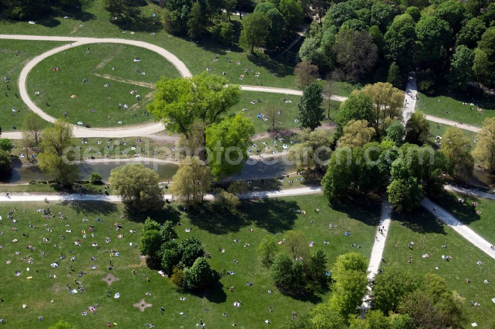 Aerial photograph München - Englischer Garten in Munich in the state Bavaria, Germany