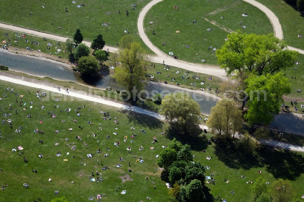 München from above - Englischer Garten in Munich in the state Bavaria, Germany