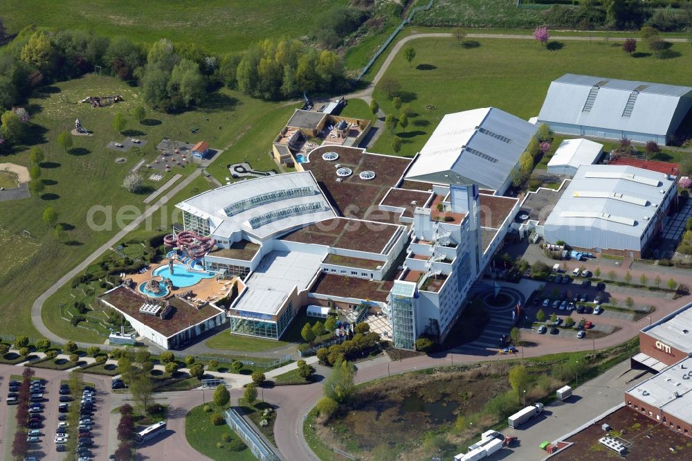 Kramerhof from above - Spa and swimming pools at the swimming pool of the leisure facility HanseDom Stralsund in the district Vogelsang in Kramerhof in the state Mecklenburg - Western Pomerania