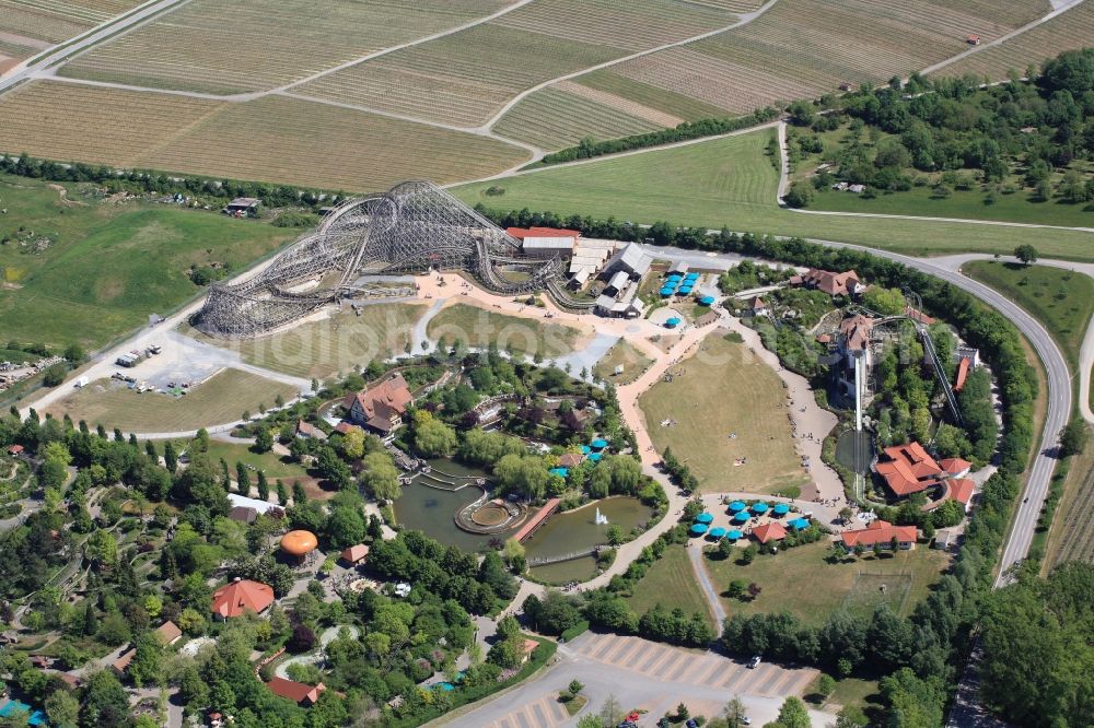 Cleebronn from above - A variety of attractions and a nature resort offers the adventure park Tripsdrill in Cleebronn in the state of Baden-Wuerttemberg