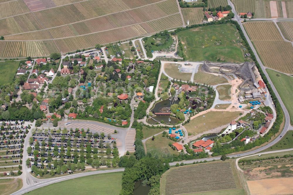Cleebronn from the bird's eye view: A variety of attractions and a nature resort offers the adventure park Tripsdrill in Cleebronn in the state of Baden-Wuerttemberg