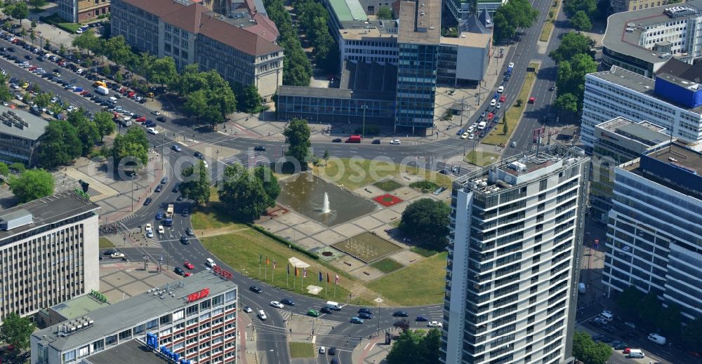 Berlin from above - The square Ernst-Reuter is an important traffic junction in Charlottenburg in Berlin. Two wells characterize the square