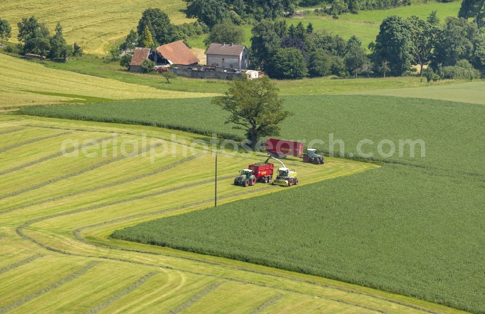 Aerial image Rüthen - Harvest on fields at Ruethen in Sauerland North Rhine-Westphalia