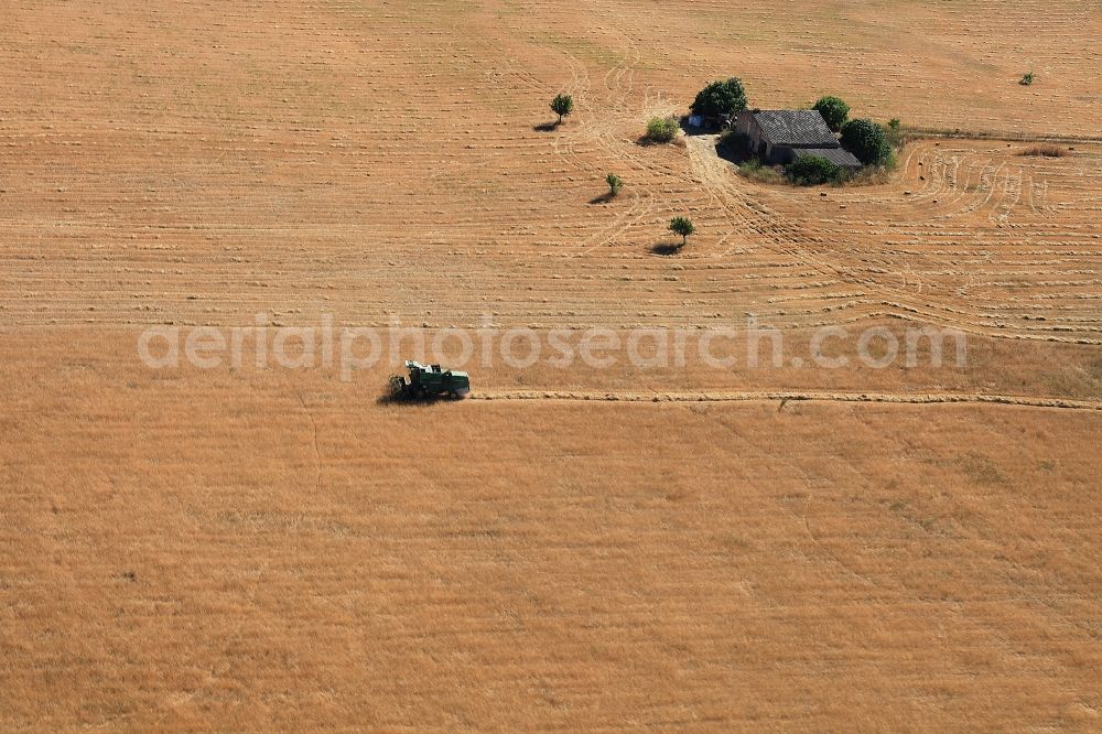 Manacor from above - Harvest with traktor engine on agricultural fields in Manacor in Mallorca in Balearic Islands, Spain