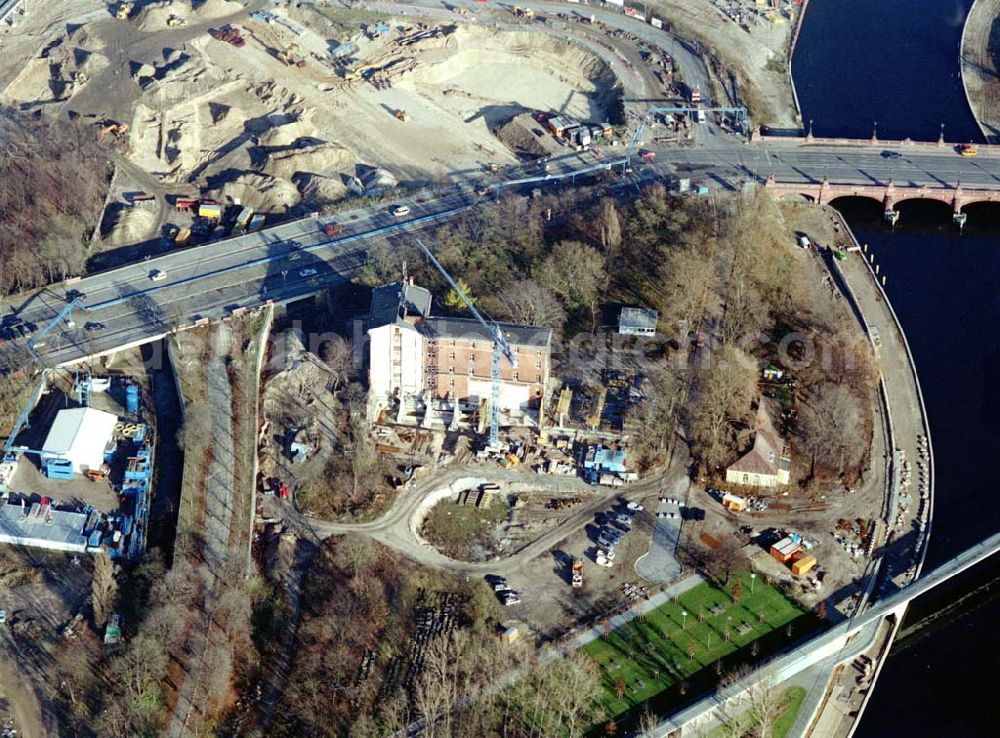 Berlin - Tiergarten from the bird's eye view: Errichtung der Feuer- und Polizeiwache am Bundeskanzleramt im Berliner Regierungsviertel - ein Bauprojekt der SCHÄLERBAU BERLIN GmbH Niederlassung Hochbau Herrn Karakianis pers. Seydelstraße 28 10117 BERLIN 35187301 Herr Karakianis