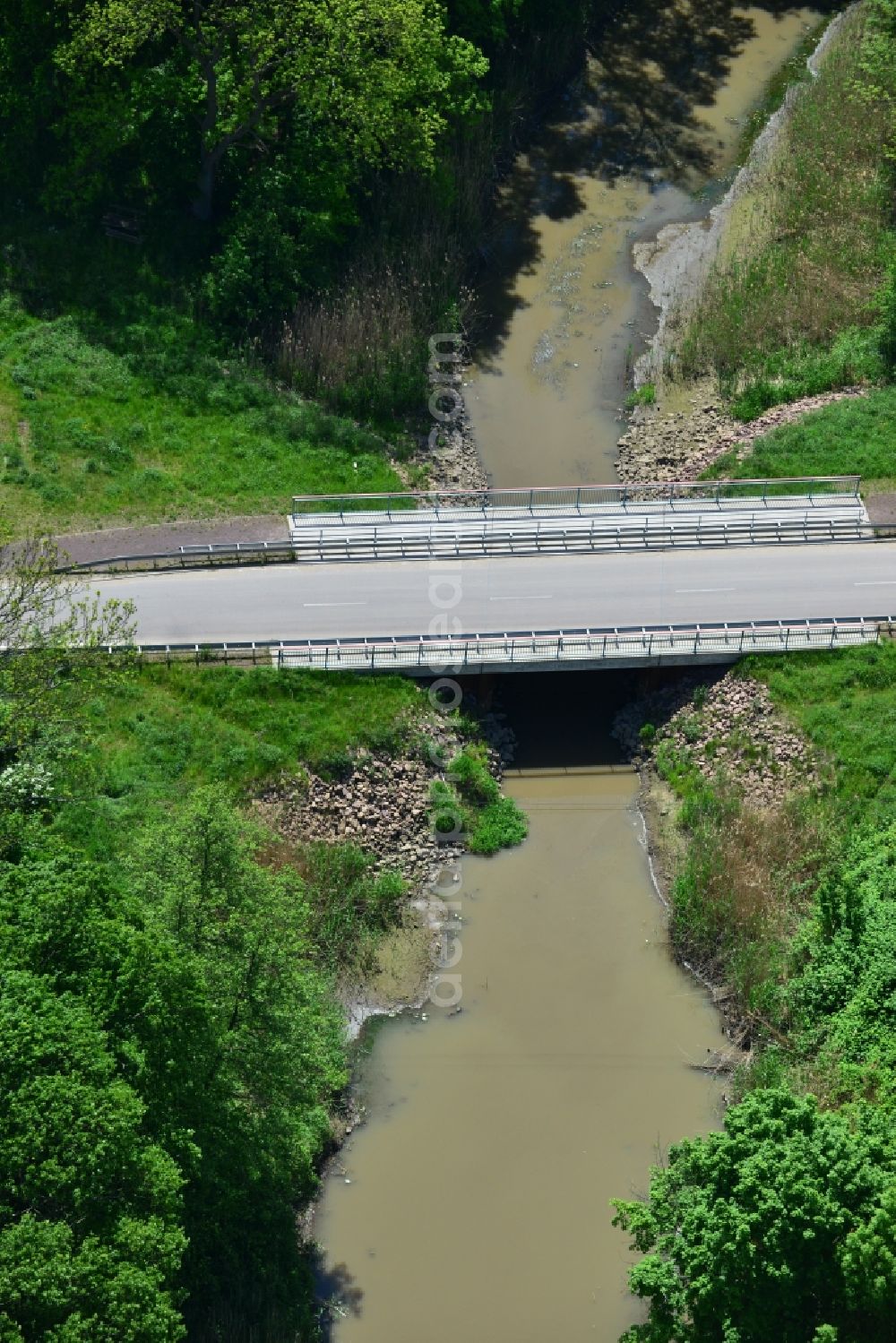 Aerial photograph Zerben - Replacement building new bridge over the Zerbener Alrarm in the state of Saxony-Anhalt