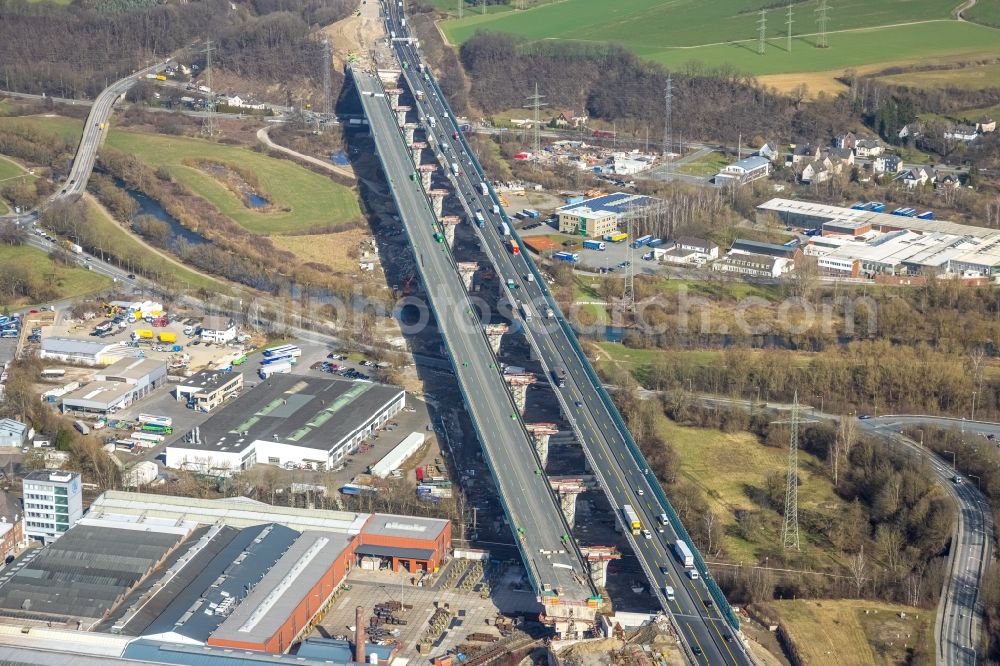 Hagen from the bird's eye view: Construction site of the Lennetalbruecke in Hagen at Ruhrgebiet in the state North Rhine-Westphalia in Germany