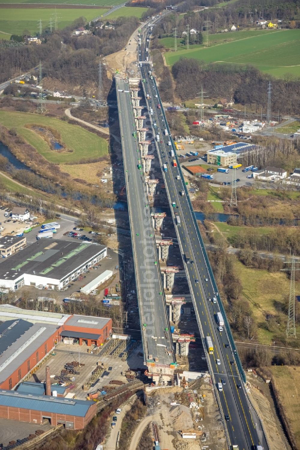 Aerial image Hagen - Construction site of the Lennetalbruecke in Hagen at Ruhrgebiet in the state North Rhine-Westphalia in Germany