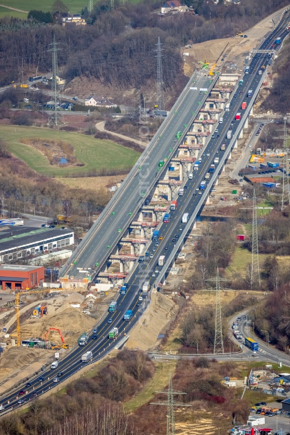 Hagen from the bird's eye view: Construction site of the Lennetalbruecke in Hagen at Ruhrgebiet in the state North Rhine-Westphalia in Germany
