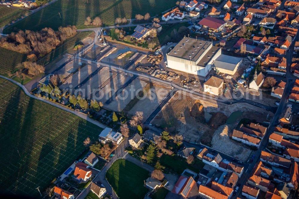 Aerial image Böchingen - Construction sites for new construction residential area of detached housing estate Friedhofstrasse in Boechingen in the state Rhineland-Palatinate, Germany