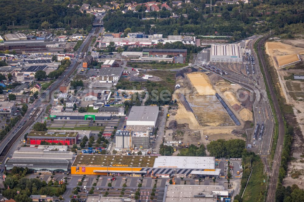 Aerial image Dortmund - Development work at the building of the RRX- depot on Bornstrasse in Dortmund at Ruhrgebiet in the state North Rhine-Westphalia