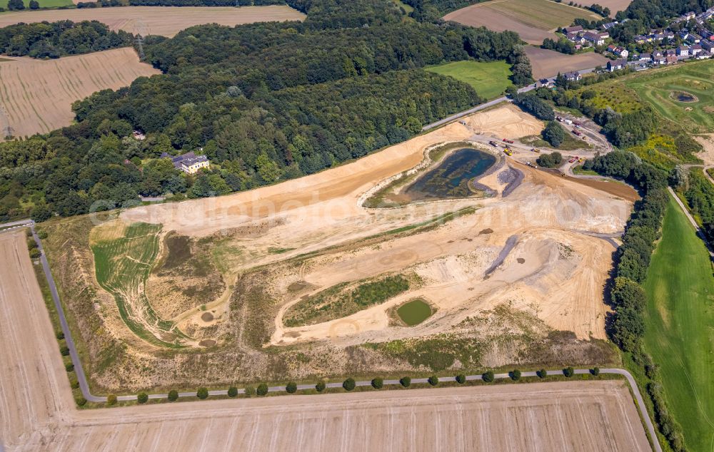 Holte from above - Construction site with development, priming, earthwork and embankment work for the construction of a new golf park on the Noerenbergstrasse in Holtein the state North Rhine-Westphalia, Germany