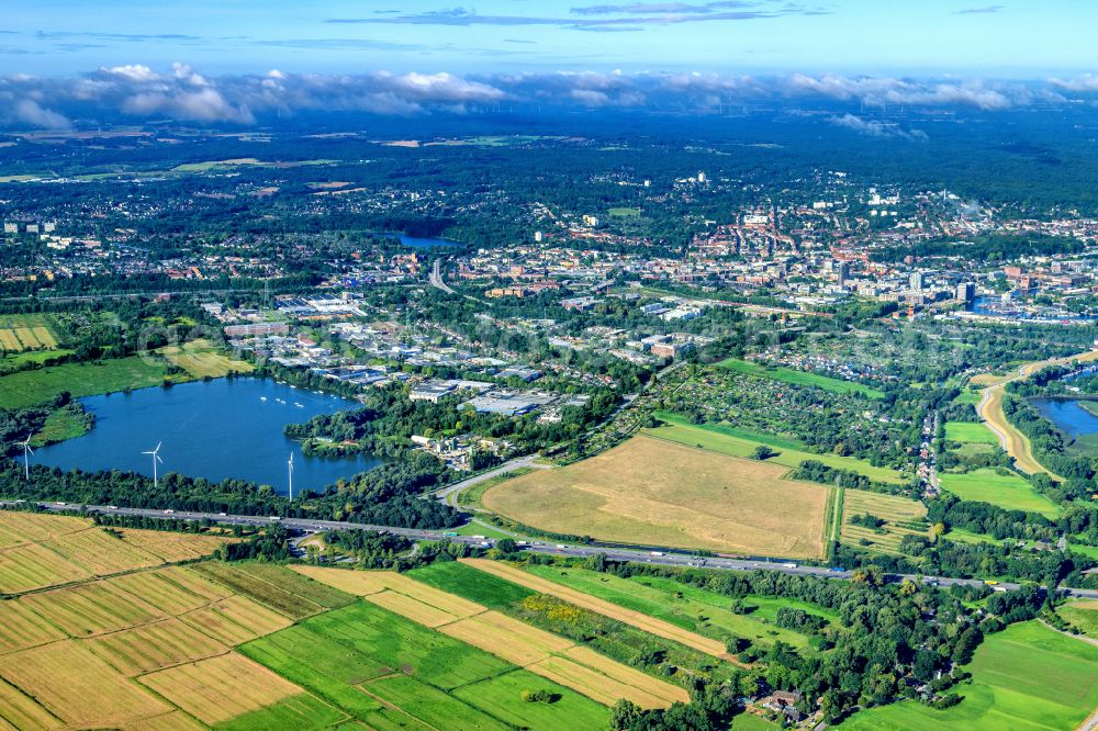 Aerial image Hamburg - Neulaender Wettern commercial area development area on the A1 AS Hamburg-Harburg in the Harburg district in Hamburg, Germany