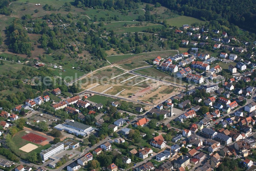 Lörrach from above - Construction sites for new residential area Belist of detached housing estate in the district Haagen in Loerrach in the state Baden-Wurttemberg, Germany