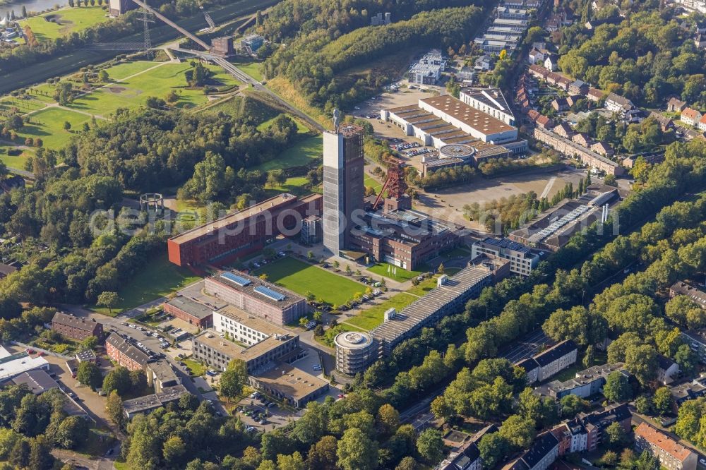 Aerial image Gelsenkirchen - Development tower on the Nordsternturm office building of the administration and commercial building of Vivawest Wohnen GmbH at Bugapark in the Horst district of Gelsenkirchen in the Ruhr area in the state of North Rhine-Westphalia