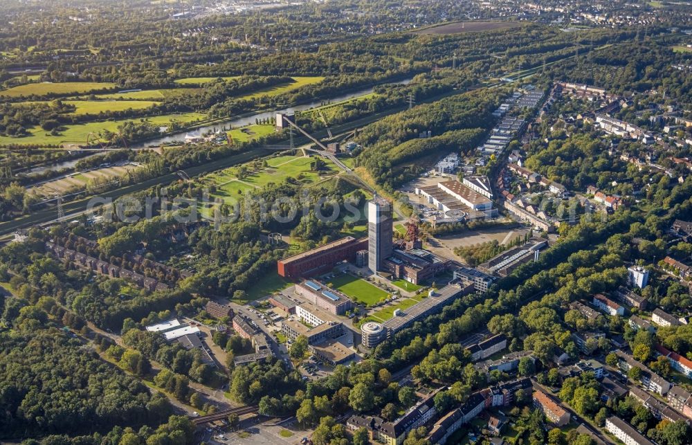 Aerial photograph Gelsenkirchen - Development tower on the Nordsternturm office building of the administration and commercial building of Vivawest Wohnen GmbH at Bugapark in the Horst district of Gelsenkirchen in the Ruhr area in the state of North Rhine-Westphalia