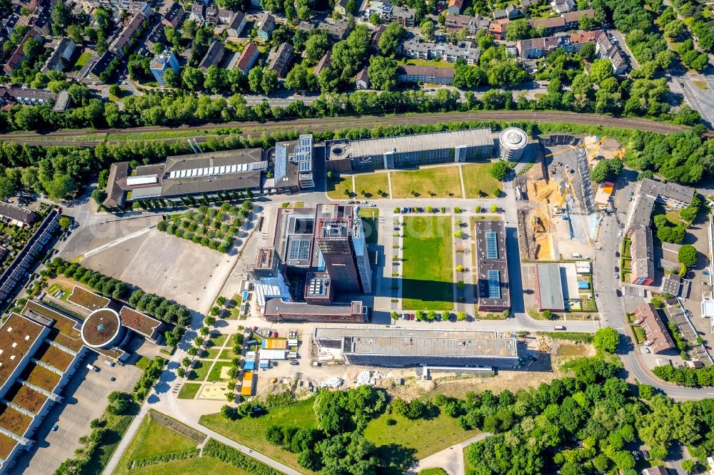 Gelsenkirchen from above - Observation tower on the Office building of the administrative and business center of Vivawest Wohnen GmbH, headquartered in Nordsternpark on the former Nordstern colliery in Gelsenkirchen at Ruhrgebiet in North Rhine-Westphalia