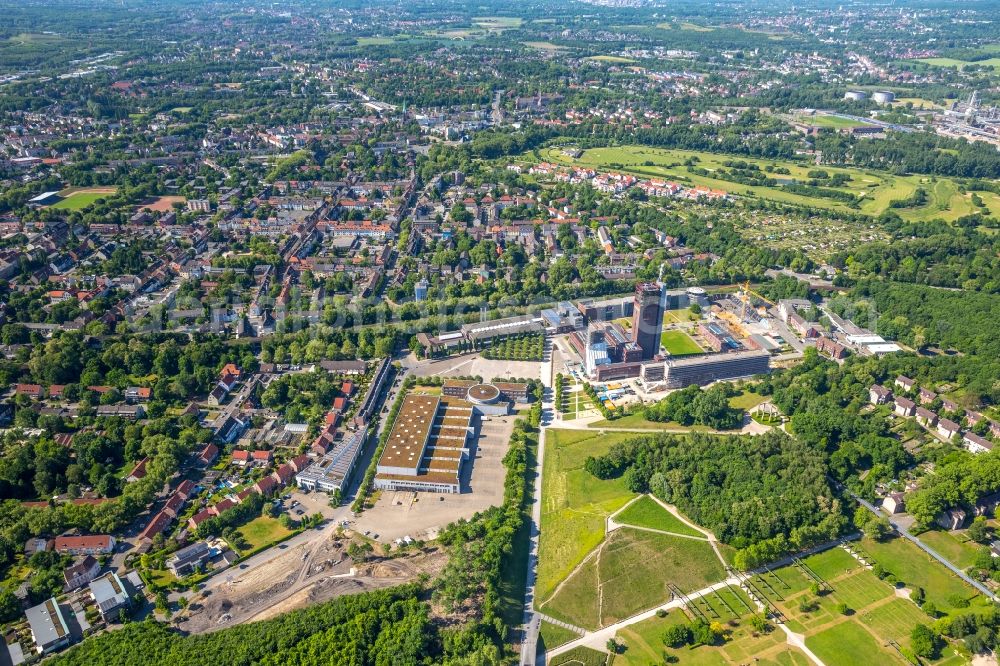 Gelsenkirchen from the bird's eye view: Observation tower on the Office building of the administrative and business center of Vivawest Wohnen GmbH, headquartered in Nordsternpark on the former Nordstern colliery in Gelsenkirchen at Ruhrgebiet in North Rhine-Westphalia