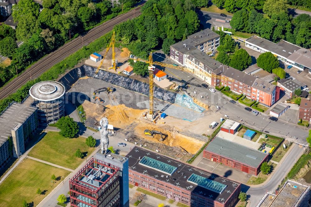 Aerial image Gelsenkirchen - Observation tower on the Office building of the administrative and business center of Vivawest Wohnen GmbH, headquartered in Nordsternpark on the former Nordstern colliery in Gelsenkirchen at Ruhrgebiet in North Rhine-Westphalia