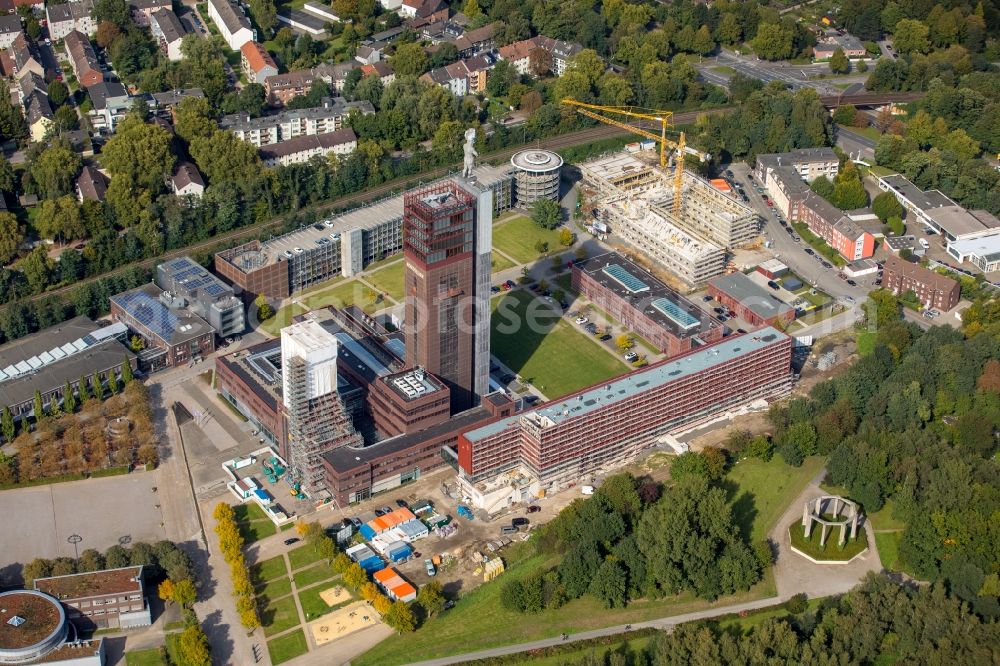 Gelsenkirchen from the bird's eye view: Observation tower on the Office building of the administrative and business center of Vivawest Wohnen GmbH, headquartered in Nordsternpark on the former Nordstern colliery in Gelsenkirchen at Ruhrgebiet in North Rhine-Westphalia