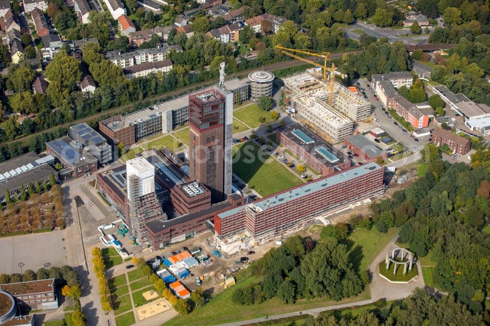 Aerial image Gelsenkirchen - Observation tower on the Office building of the administrative and business center of Vivawest Wohnen GmbH, headquartered in Nordsternpark on the former Nordstern colliery in Gelsenkirchen at Ruhrgebiet in North Rhine-Westphalia