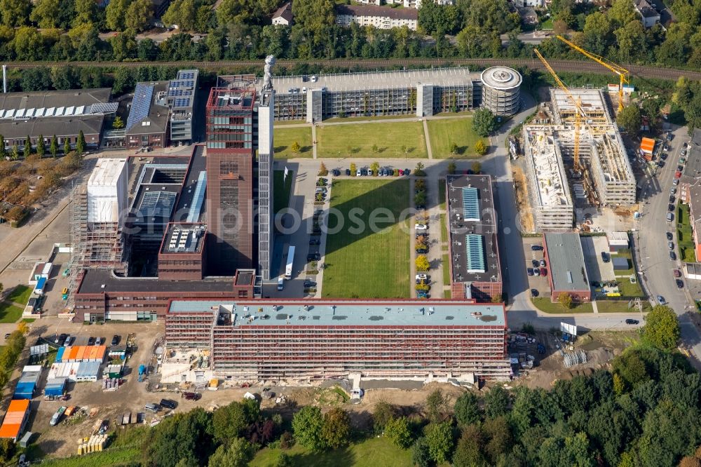 Gelsenkirchen from above - Observation tower on the Office building of the administrative and business center of Vivawest Wohnen GmbH, headquartered in Nordsternpark on the former Nordstern colliery in Gelsenkirchen at Ruhrgebiet in North Rhine-Westphalia