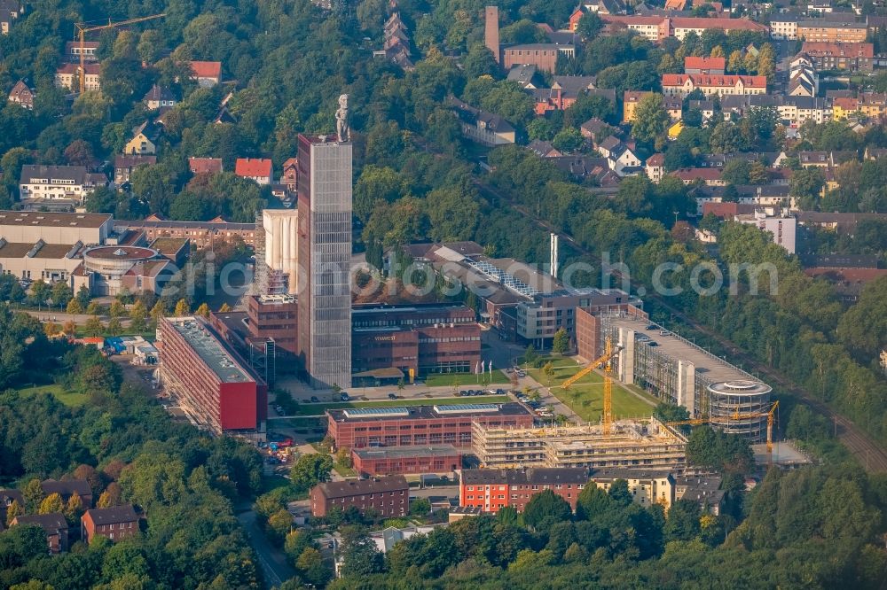 Gelsenkirchen from the bird's eye view: Observation tower on the Office building of the administrative and business center of Vivawest Wohnen GmbH, headquartered in Nordsternpark on the former Nordstern colliery in Gelsenkirchen in North Rhine-Westphalia