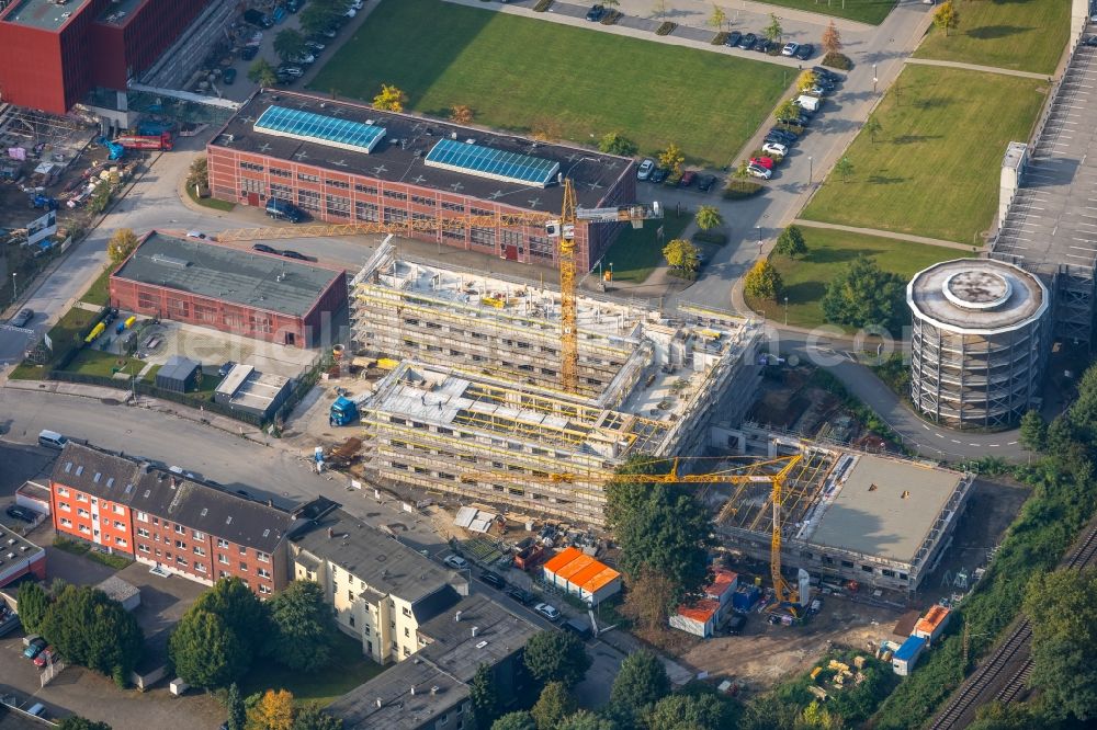 Aerial image Gelsenkirchen - Observation tower on the Office building of the administrative and business center of Vivawest Wohnen GmbH, headquartered in Nordsternpark on the former Nordstern colliery in Gelsenkirchen in North Rhine-Westphalia