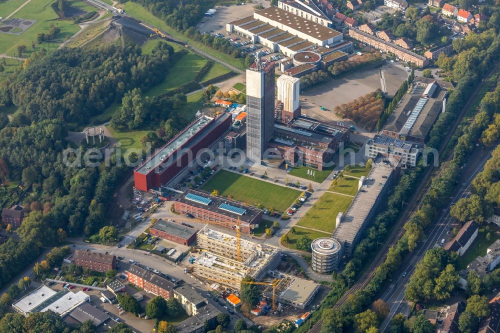 Aerial photograph Gelsenkirchen - Observation tower on the Office building of the administrative and business center of Vivawest Wohnen GmbH, headquartered in Nordsternpark on the former Nordstern colliery in Gelsenkirchen in North Rhine-Westphalia