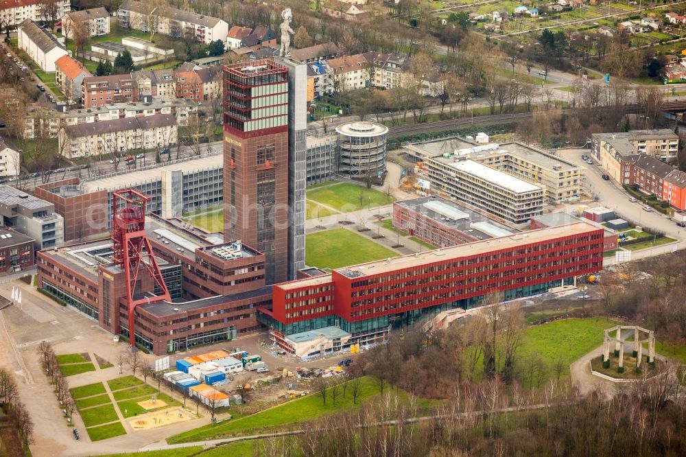 Gelsenkirchen from the bird's eye view: Observation tower on the Office building of the administrative and business center of Vivawest Wohnen GmbH, headquartered in Nordsternpark on the former Nordstern colliery in Gelsenkirchen in North Rhine-Westphalia