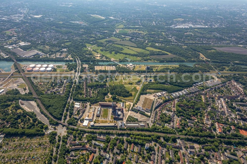 Gelsenkirchen from above - Observation tower on the Office building of the administrative and business center of Vivawest Wohnen GmbH, headquartered in Nordsternpark on the former Nordstern colliery in Gelsenkirchen in North Rhine-Westphalia