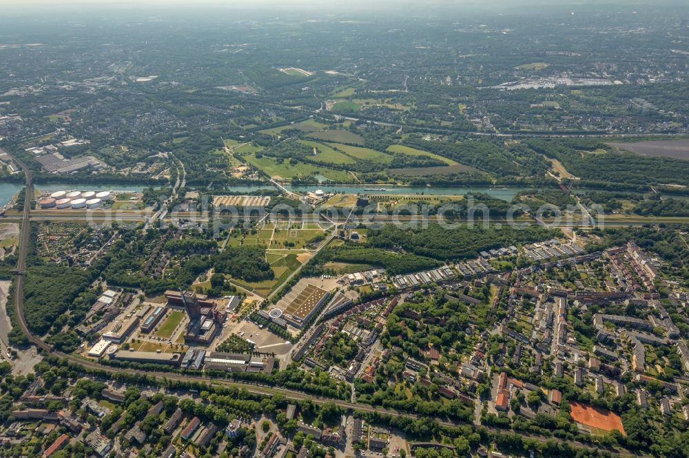 Gelsenkirchen from above - Observation tower on the Office building of the administrative and business center of Vivawest Wohnen GmbH, headquartered in Nordsternpark on the former Nordstern colliery in Gelsenkirchen in North Rhine-Westphalia